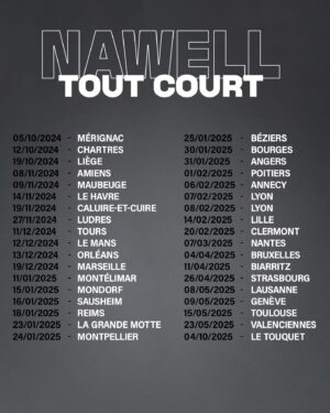 Nawell Madani Instagram - Voilà, c’est le retour! Impatiente de vous retrouver. Je ne vais pas dire que c’est le spectacle de LA MATURITÉ même si j’ai failli l’appeler comme ça 🤦🏽‍♀️
En gros plus envie de faire semblant…avec ce spectacle je serai plus VRAIE que jamais ( j’ai failli l’appeler comme ça aussi 😓) 
Une version de moi encore plus BRUTE ( ce titre la aussi j’y ai pensé)
Moi même face à vous pour vous divertir ♥️

Nawell tout court ( à votre service)

Merci au grand Jean Baptiste MONDINO pour cette photo et à toute l’équipe! 
Merci @fasmer_insta pour le design 🔥
On part sur la route avec @agapeprod.fr dans l’unique but de vous faire kiffer 🙏🏽

INFOS DANS MA BIO ⬆️