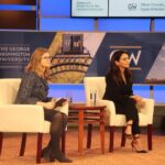Nazanin Boniadi Instagram - It was a pleasure to join Dean Alyssa Ayres of the George Washington University Elliott School of International Affairs for an inspiring evening with GW students. We discussed #WomanLifeFreedom, the ongoing struggle of the Iranian people against tyranny, the role of unity and how to be an effective advocate agitating for democracy. The students asked incredibly insightful and informed questions – the future is bright. Link in bio.