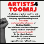 Nazanin Boniadi Instagram - Artists4Toomaj, a collective of global creatives, urgently appeals to the UN to repeal Toomaj Salehi’s unjust death sentence and secure his immediate release. “As artists, we call for the repeal of Toomaj Salehi’s unjust death sentence and his immediate and unconditional release. We believe that no artist should be imprisoned or executed for expressing dissent.” Toomaj, a renowned and beloved Iranian rapper, is on death row for his outspoken criticism of the Islamic Republic authorities in his lyrics. His case is critical, especially following the regime’s intensified crackdown and imposition of harsh sentences on political prisoners in response to the nationwide jubilation after President Raisi’s death. Join 100s of artists like Duran Duran, Nazanin Boniadi, Riz Ahmed, Ken Loach, Peter Gabriel, Golshifteh Farahani, Simon Pegg, Omid Djalili, Dev Patel, and many more in demanding justice for Toomaj. Visit the link in @United4Mahsa’s bio for our press release and letter to the UN. Free Toomaj Now! #FreeToomaj #HumanRights #ArtistsForJustice #توماج_صالحی #StopExecutionsInIran