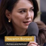 Nazanin Boniadi Instagram - “The revolutionary fire is very much ablaze in the hearts and minds of Iran’s embattled protesters,” said actor and activist @nazaninboniadi at the Nobel Peace Prize Forum in December. Hear all she had to say on YouTube, link in bio🔥 #burningfordemocracy #zanzendegiazadi