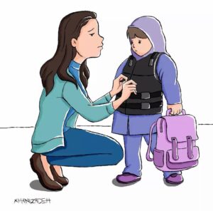 Negar Javaherian Instagram - •
برای تمامِ کودکانی که به مدرسه رفتند اما هرگز بازنگشتند.

‏For all the kids who went to school but never came back.

Artwork: @marzieh.khanizadeh 

#مهسا_امینی  #اردبیل #kids