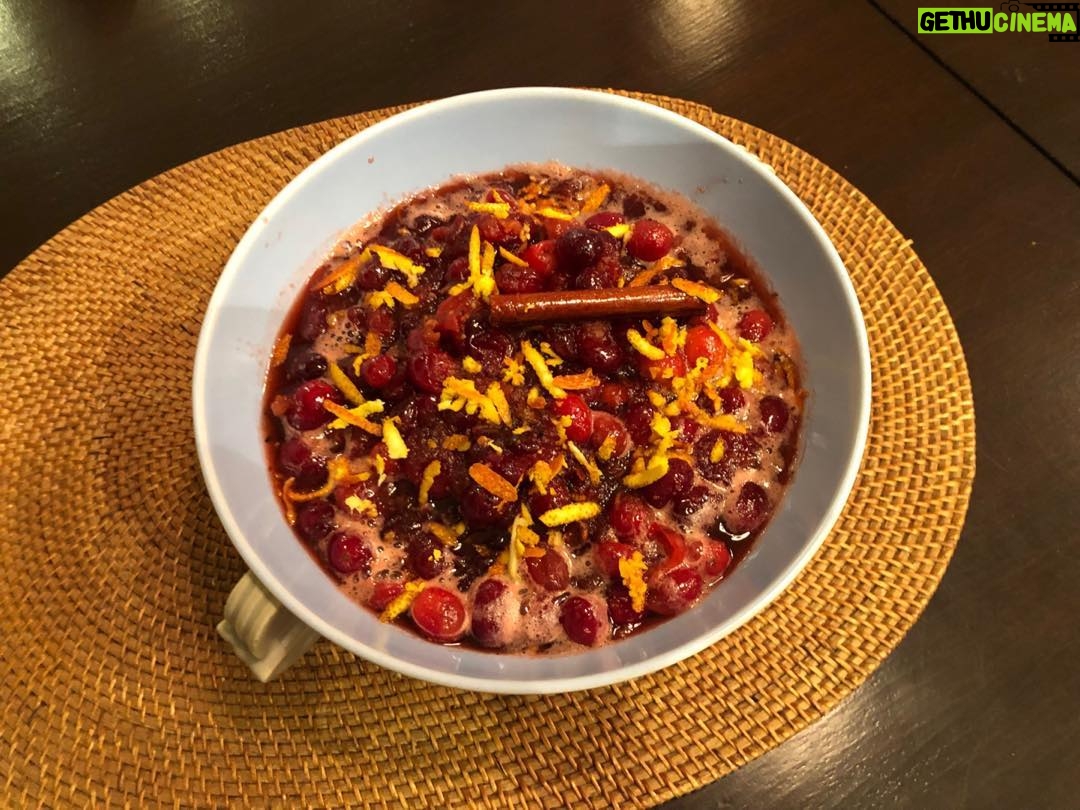 Neve Campbell - 10.6K Likes - Thanksgiving preparations with my boys. My favorite cranberry sauce with a dash of maple syrup added in. I’m Canadian so it’s a must!