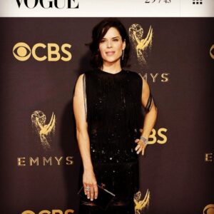 Neve Campbell Instagram - Had a blast at the Emmys. Fantastic to support all the amazing artists who were nominated up there and the performers knocking it out of the park on a very big night in front of a pretty daunting crowd. Ha! It was a very special eve. Huge thanks to my incredible team for working their magic to get me on the red carpet. I couldn't do it without you guys! Makeup by @coleencampbellolwell hair by @craiggangi styling by @essi_m  Makeup touches by @jessicajmun  photo provided by British Vogue and thanks to designer @celiakritharioti for the beautiful gown!