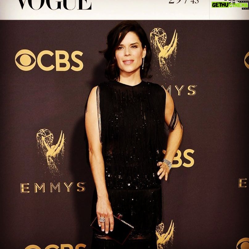 Neve Campbell - 12.7K Likes - Had a blast at the Emmys. Fantastic to support all the amazing artists who were nominated up there and the performers knocking it out of the park on a very big night in front of a pretty daunting crowd. Ha! It was a very special eve. Huge thanks to my incredible team for working their magic to get me on the red carpet. I couldn't do it without you guys! Makeup by @coleencampbellolwell hair by @craiggangi styling by @essi_m Makeup touches by @jessicajmun photo provided by British Vogue and thanks to designer @celiakritharioti for the beautiful gown!