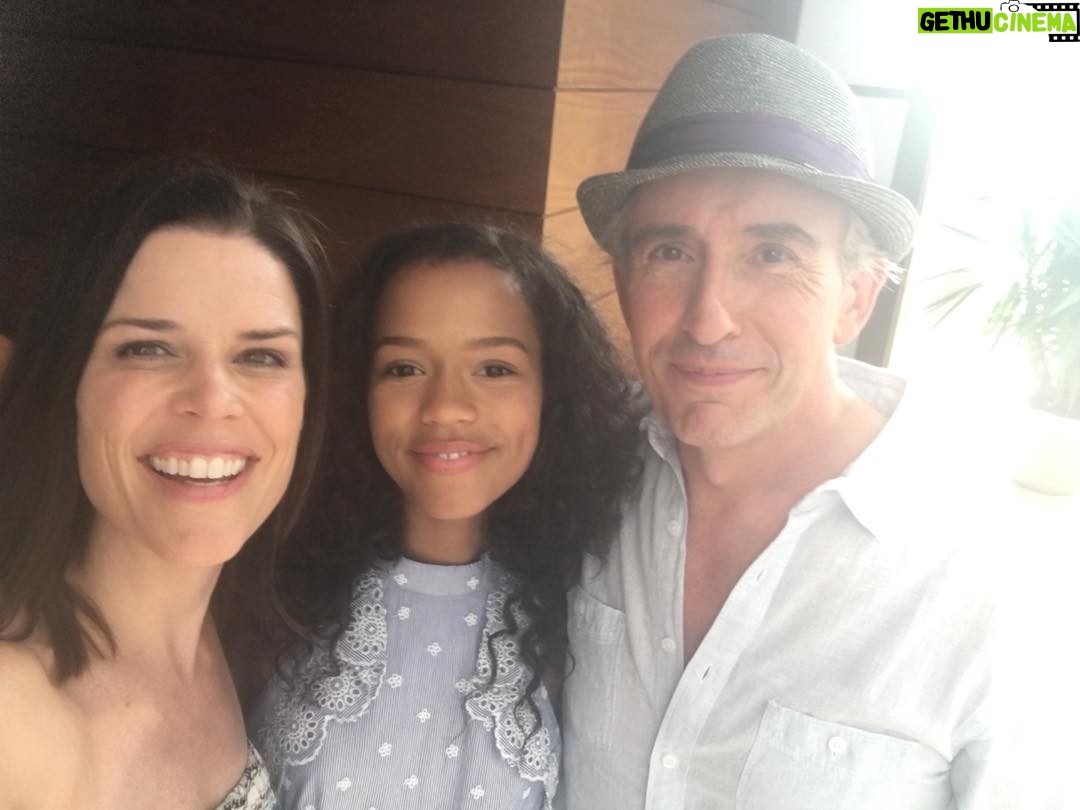 Neve Campbell - 9.2K Likes - Having a blast on set with these fantastic co stars. The brilliant and hilarious Steve Coogan and a fellow Canadian beauty and very special new talent Taylor Russell. Gorgeous day shooting at the beach on our movie 'Hot Air' . So lucky!!! #stevecoogan @tayrrussell #solucky