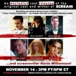 Neve Campbell Instagram - I'm reuniting with my friends from the original cast of SCREAM this Sat at 3pm PT. Please go to www.events.loopedlive.com/scream and grab a ticket and a one-on-one! We're raising money for @ihadla @nationalbreastcancercoalition and #eastlosangeleswomenscenter - all amazing organizations that provide crucial resources to women and children.