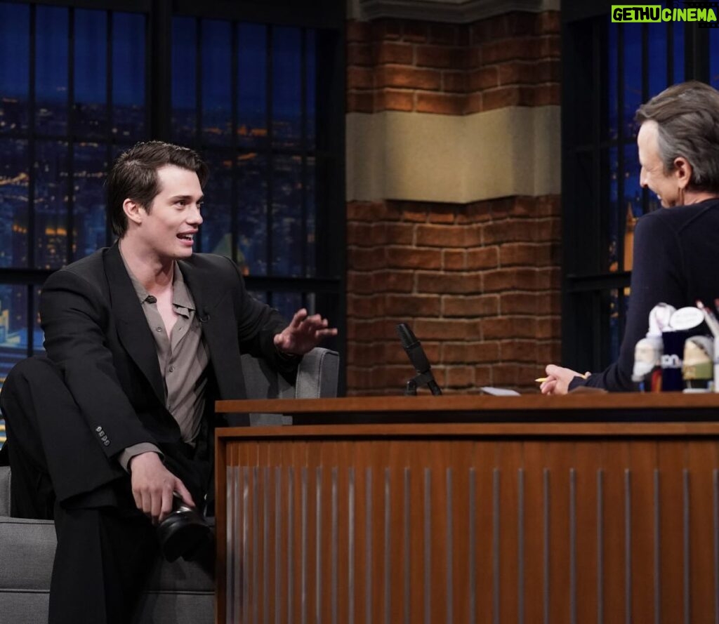 Nicholas Galitzine Instagram - Thanks to @latenightseth for having me for my first late night talk show! Safe to say Seth and I won’t be attending Coachella any time soon… Credit: LloydbishopNBC