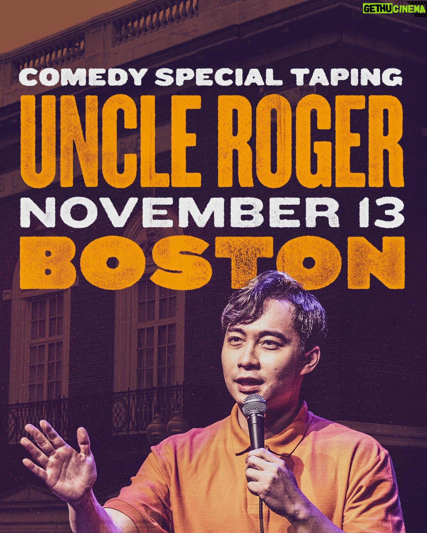 Nigel Ng Instagram - π£ TAPING MY FIRST STANDUP SPECIAL in Boston, November 13! Well, it's actually two specials - one as Uncle Roger, and one as myself. We have about 100 tickets left out of the 1600 on sale so get them now before they sell out, link in bio! And wear your orange polo! It's gonna look so cool on camera to see an army of orange. And I might even try to roast you if you're near the front row... Let's create something special together π§‘ πΈ @qbertplaya π§βπ¨ @comedyphotoshop #haiyaatour