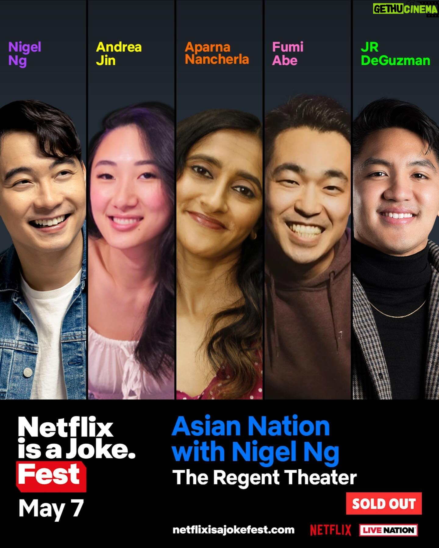 Nigel Ng Instagram - It’s official - I’m hosting @netflixisajoke Asian Nation with these amazing comics 🧡 ONLY tickets left for Hollywood Palladium (May 9), link in bio 🔥 Nieces and nephews, wear orange if you wanna get roasted. Regent Theater (May 7) is already SOLD OUT! See you there at both shows
