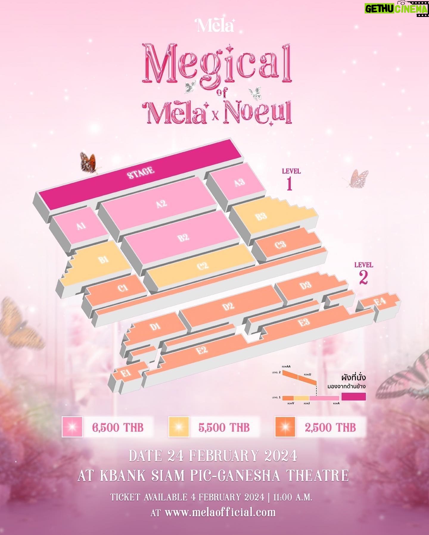 Nuttarat Tangwai Instagram - ประกาศ ผังที่นั่ง ราคาบัตร และแฟนเบเนฟิตของงาน “Megical MeLa x Noeul Fan Meeting” ในวันเสาร์ ที่ 24 กุมภาพันธ์ 2567 ณ KBank Siam Pic-Ganesha Theatre เวลาแสดง 15.00 น.-17.00 น. เริ่มจำหน่ายบัตร วันอาทิตย์ที่ 4 กุมภาพันธ์ 2567 เวลา 11.00 น. เป็นต้นไป ทาง melaofficial.com ราคาบัตร 6,500 บาท / 5,500 บาท / 2,500 บาท หมายเหตุ ราคาบัตรยังไม่รวมค่าธรรมเนียมออกบัตรและค่าบัตรพลาสติก 40 บาท ติดตามรายละเอียดและสอบถามเพิ่มเติมได้ที่ LINE:@melarose FB:Mela Thailand IG:mela_officialthai X Twitter:mela official