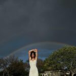 Olivia Rouyre Instagram - first rainbow in 2024... ".....the breathtaking, differentiated hues of the rainbow continue to materialize, dissolve, and come into being again and again, suggesting the feeling-toned process between known and unknown that is our fragile bridge of expansive possibility" what lovely change the rain and rainbows bring in, a sense of something fresh on the horizon, the sign of renewal, the transmuting changes of the heart ♥️