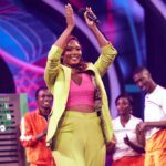Osas Ighodaro Instagram - 💖💚 Last slide is my mood 😝😎💃🏽 Make sure to catch another episode of ‘Overall Best - Celebrity Showdown’ only on @africamagic 💚💖 📸 | @photogirlnaija 💄 | @t.alamodebeauty 💇🏾‍♀️ | @touchofibee 👗 | @mosesebite #OsasIghodaro #AMOverallBest #Host #vibes #blessed 💥