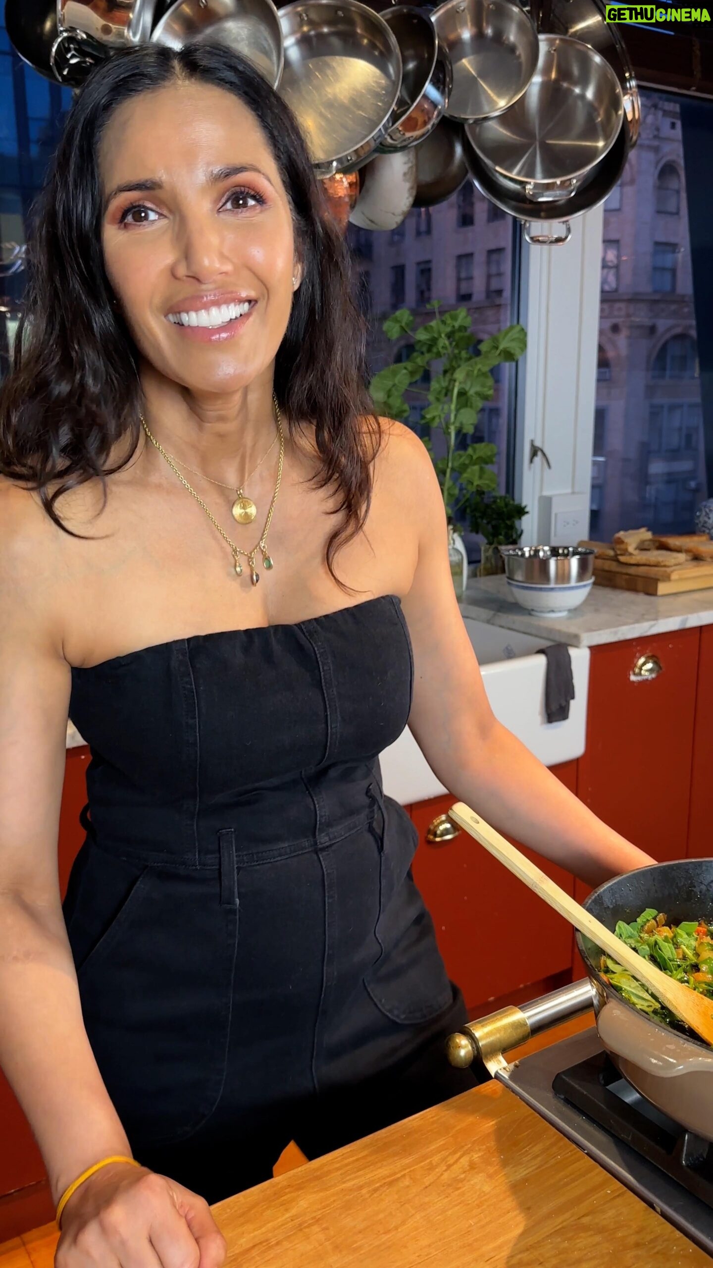 Padma Lakshmi Instagram - It’s gone back to being freezing in New York!!! So….whats called for is a recipe that’s warm, comforting, and virtuous. Ribollita means “reboiled” in Italian and it is essentially a catch-all stew for repurposing leftover vegetables. I keep mine packed with as many greens as I can!! Try it with canned, rinsed white beans if you don’t have the patience to boil them yourself. But it’s so easy just dried beans, lots of water , salt and a bay leaf or two will do the trick. Let it boil until the beans are soft. Then follow the video. Happy huddling from the cold.♥️💋♥️