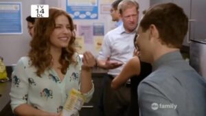 Paige Spara Instagram - Cheers to the network that made me wheezy laugh every single day from work and actually captured it during this scene. ❤️ #BestCast #BestCrew #FreeformLaunch #KevinFromWork