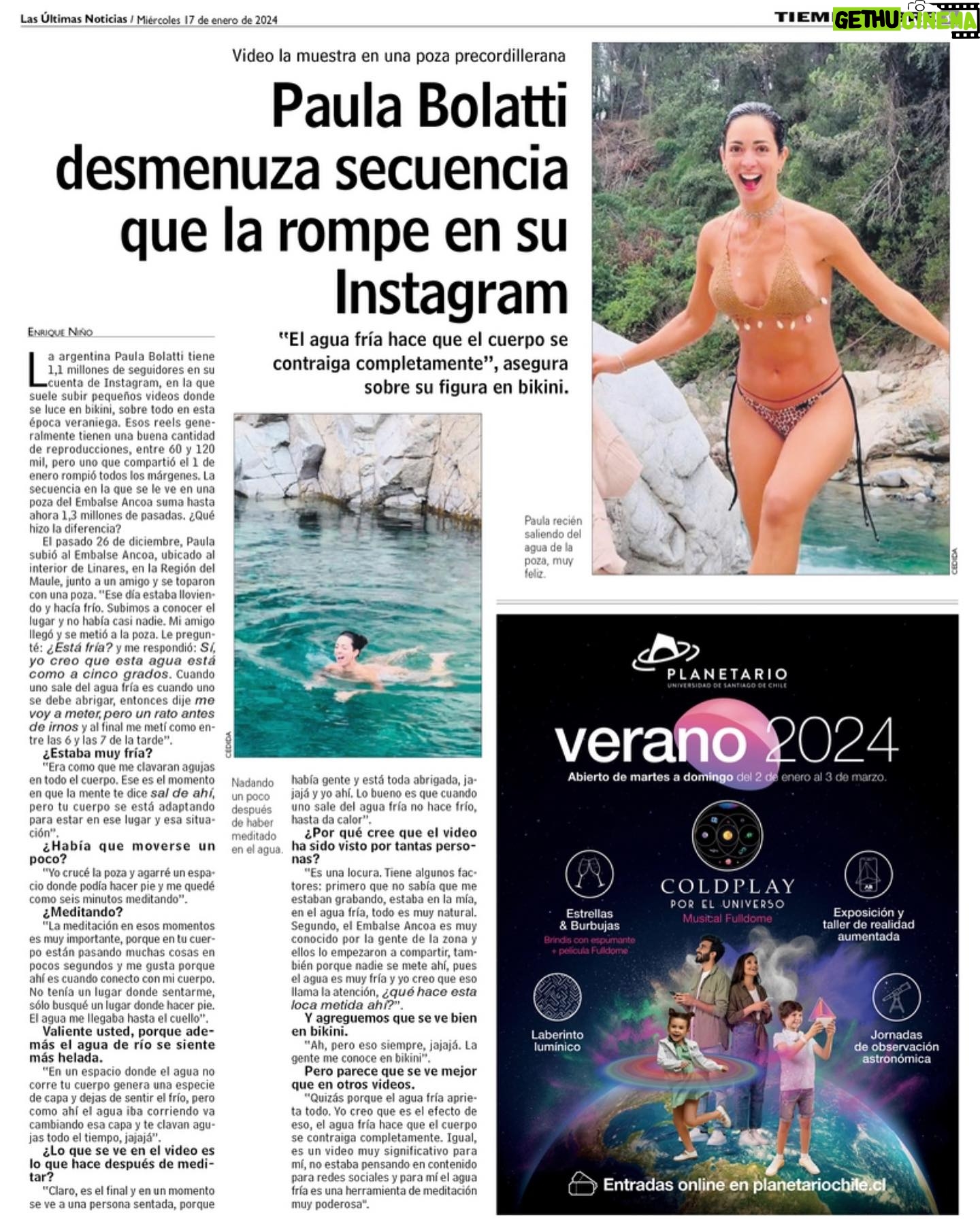 Paula Bolatti Instagram - Agradezco profundamente su apoyo en el éxito de mi Reel. El Poder del Agua Fría significa mucho para mi; es una herramienta poderosa de meditación y autoconocimiento. Es un camino que elijo como estilo de vida por todo lo que me aporta y que va más allá de un bienestar físico porque es una terapia. Amo lo que hago y amo que se comparta, porque puede ser una terapia beneficiosa para otros. Amada agüita fría de Chile, medicina para todos 🩵🇨🇱