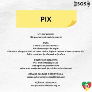Pepita Instagram - O Rio Grande do Sul precisa de todos nós! Esse momento é de unirmos forças para ajudarmos a população do RS, os animais e cada município afetado por essa tragédia.

Ajude da forma que você puder, seja em doação em dinheiro, em doação de itens, em doação do seu tempo como um voluntário ou simplesmente compartilhando informações reais sobre o que está acontecendo.

Neste post, deixei o PIX de instituições confiáveis e locais que estão recebendo doações! Vamos juntos nessa corrente do bem! #SOSRIOGRANDEDOSUL