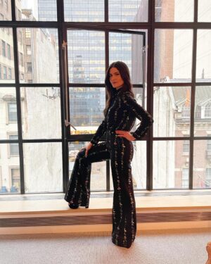 Phillipa Soo Instagram - Love a uniform. And put a flower on it. @adamlippes and @jenniferfisherjewelry 

Styled @cristinaehrlich 
HMU @seijinyc @miajonesmua 
…
#pressday