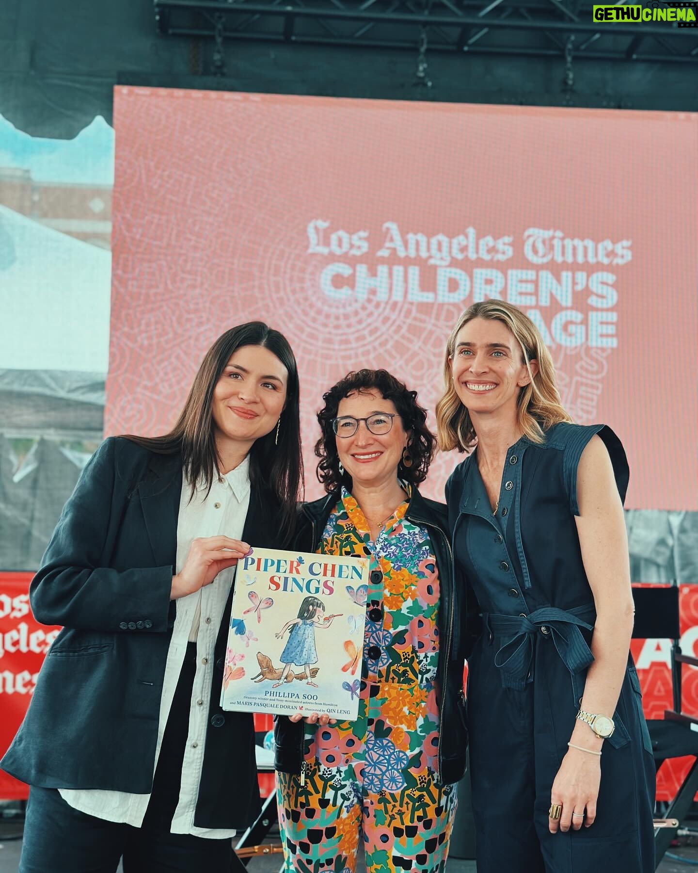 Phillipa Soo Instagram - Had an amazing time at @latimesfob Children’s Stage💛🦋 @marispasqualedoran and I had an amazing conversation with the wonderful Jenny Gold from the @latimes about #PiperChenSings. Thank you to everyone who shared with us all the ways you feel butterflies in your belly, and what you do to help yourselves feel brave. We are so inspired by each and every one of you. @piperchenofficial Photo credit @imellenwilliams