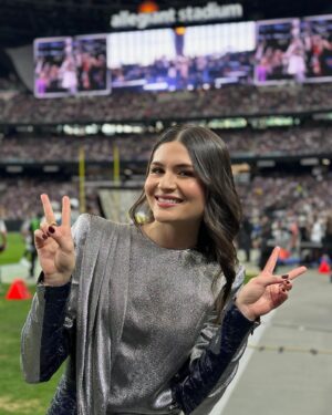 Phillipa Soo Instagram - Thank you @raiders 

Honored to have sung the National Anthem at today’s game.

Styled by
@cristinaehrlich 
@bridgetblacksten 

Thank you
@ronaldvanderkemp @louboutinworld @nikoskoulisjewels @musexmuse
