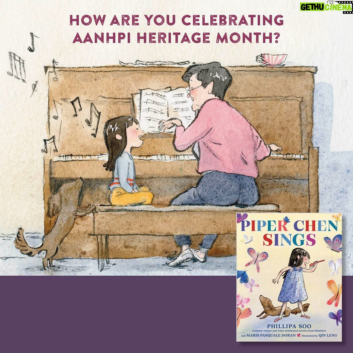 Phillipa Soo Instagram - This is one of my favorite illustrations in Piper Chen Sings. Hope you are all celebrating AANHPI month with as much joy and glee as this picture holds right here 🦋🩵 @piperchenofficial @qinillustrations @marispasqualedoran @randomhousekids @randomhousestudio