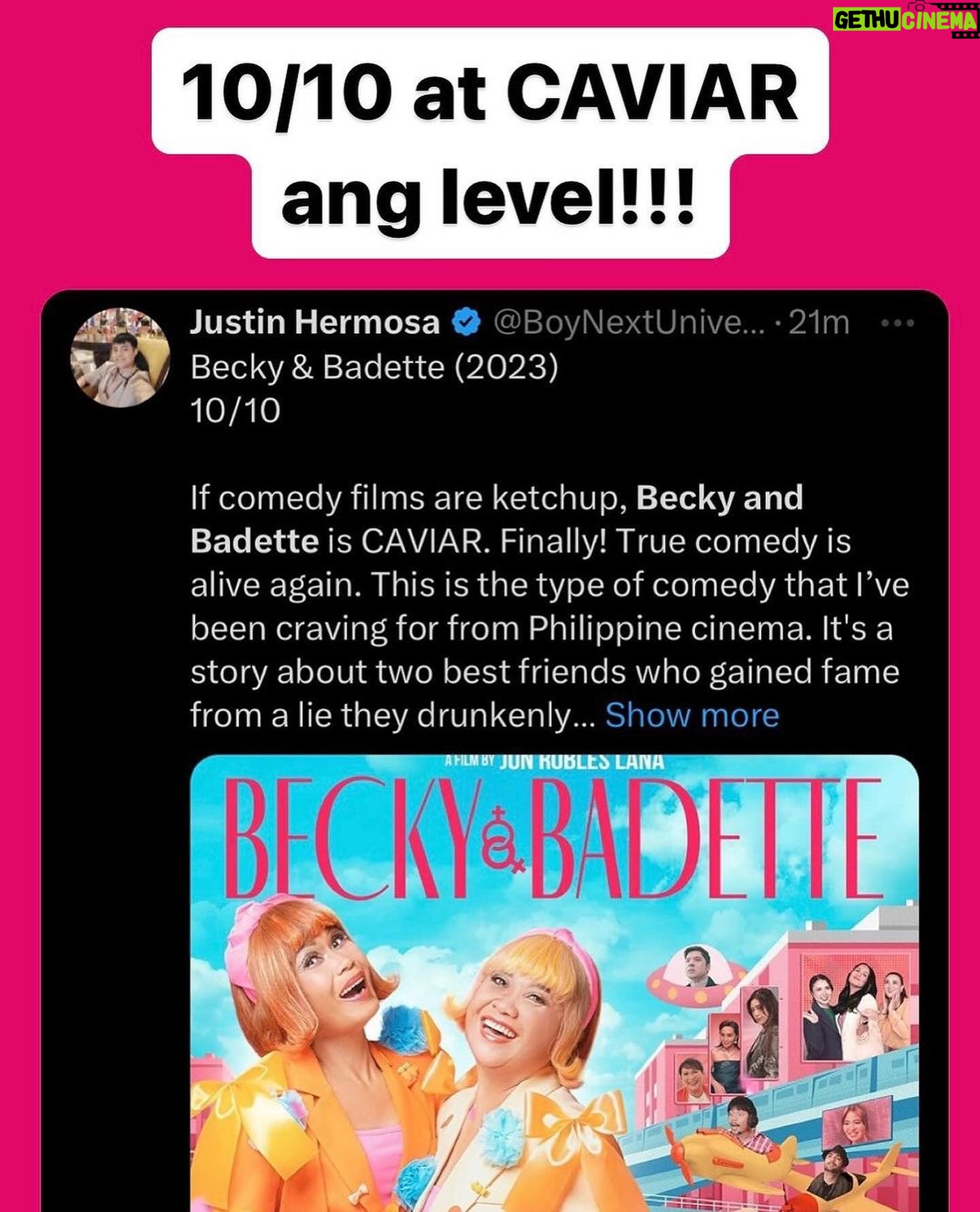 Pokwang Instagram - Posted @withregram • @percinotpercy GOMBADETTE, CAVIAR, 10/10…maraming salamat sa lahat ng nanuod at nag post ng ❤️❤️❤️❤️❤️ for BECKY AND BADETTE! Tara na’t makisaya sa sinehan!