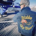 Pom Klementieff Instagram – 🪂👹✈️🦈🎉 @vintageonhollywood found me a fun vintage jacket perfect to wear on the drop zone 🥰