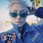 Pom Klementieff Instagram – 🪂👹✈️🦈🎉 @vintageonhollywood found me a fun vintage jacket perfect to wear on the drop zone 🥰