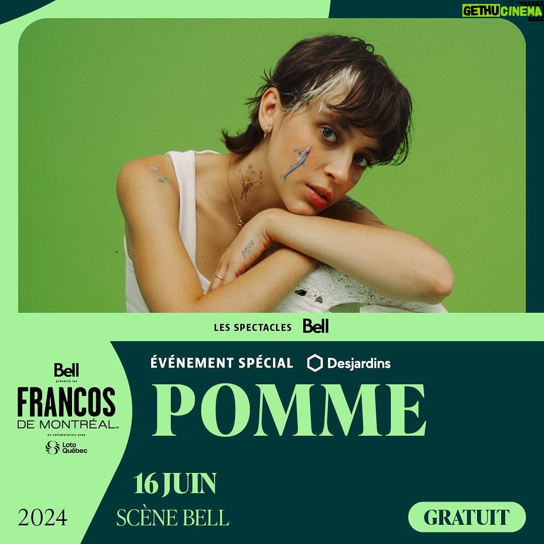Pomme Instagram - montréal!!!!!!!!! ma deuxième maison!!!!!!! rdv le 16 juin sur la grande scène des @francosmtl pour mon plus gros concert québécois à vie 🫠 tag ton date / ami.e et venez 🦋 le comble: c’est gratuit!!!!!