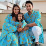 Priyanka Karki Instagram - Showing off our bright side today 🦋 Thank you @shiborinepal__ for our gorgeous festive Tihar outfits 💙 We absolutely loved them ⭐️🤍
