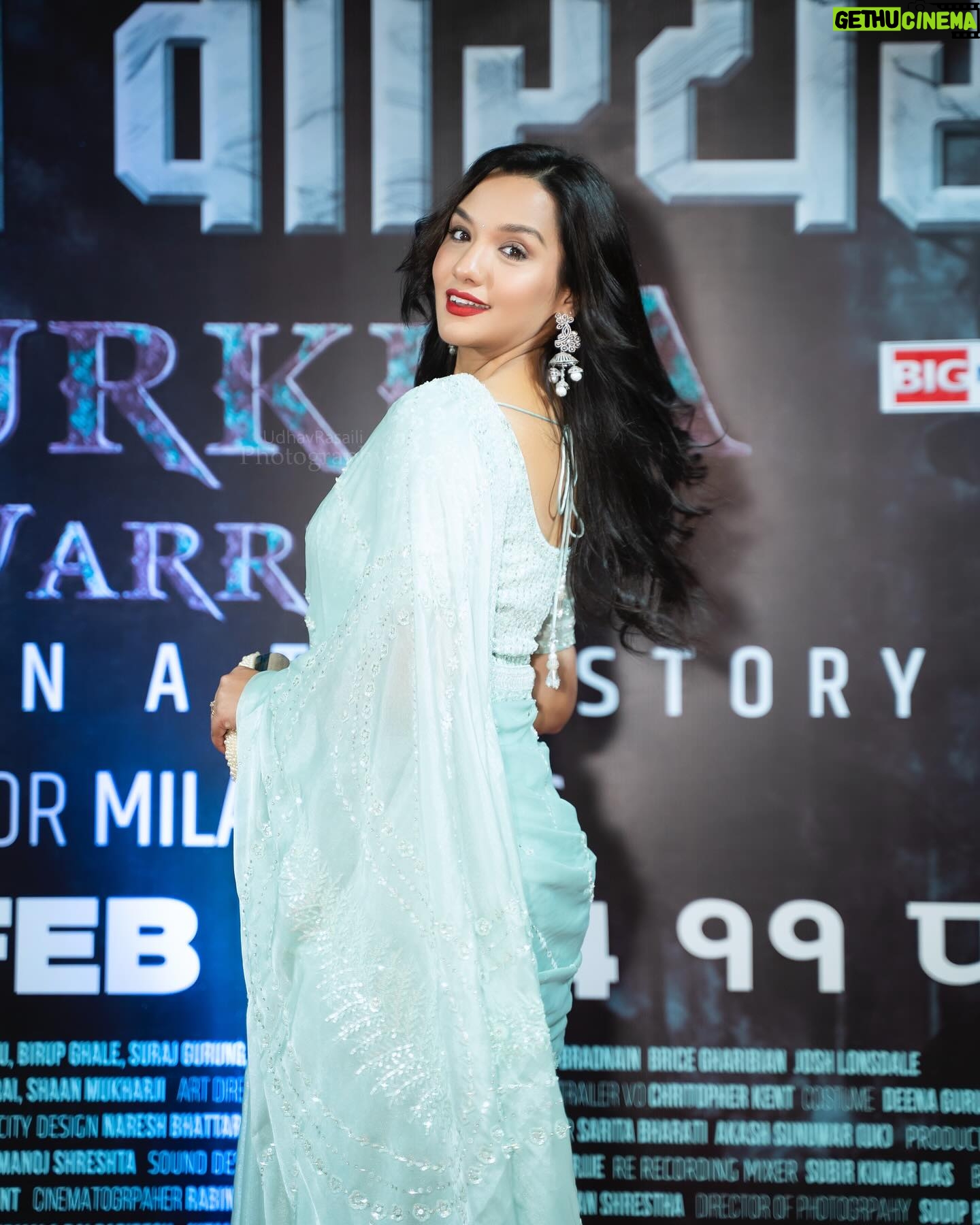 Priyanka Karki Instagram - Congratulations to the entire team of Gurkha Warrior and my dearest @milan_chams 🤍🦋 NOW SHOWING ♥️ Wearing @aziiiza_atelier Photos @udhav_rasaili