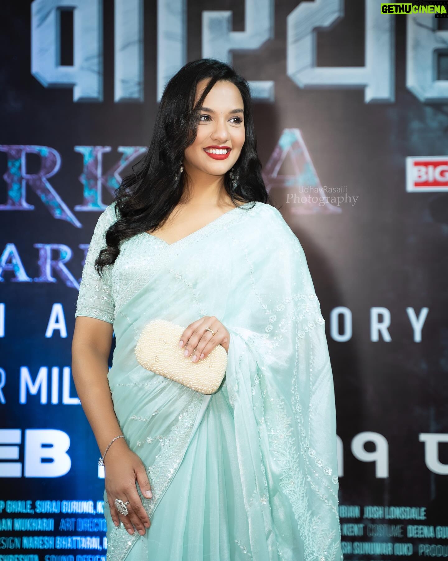 Priyanka Karki Instagram - Congratulations to the entire team of Gurkha Warrior and my dearest @milan_chams 🤍🦋 NOW SHOWING ♥️ Wearing @aziiiza_atelier Photos @udhav_rasaili