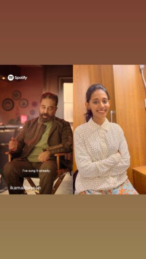 Priyanka N. K. Instagram - Vibing to this song is definitely ‘pathala’
Thanks to Spotify for creating such a fun collab with @ikamalhaasan sir!
.
.
Are you kidding? A chance to sing with aandavar? 🥳Well, yes it’s real🤩
Why are you waiting? Go and create your own remix version of this song!
#RemixWithKamalHaasan #VikramOnSpotify #Vikram