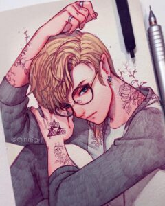 Qing Han Instagram - • ‌ ‌ ▲ ▲▲ Drew me some Kpop boy Link 😆. Had a lot of fun with the tattoos too~ (I finally drew a boy!! Lolol~) • I've been into Kpop for a while now haha~ I didn't even realize until I knew most Kpop songs and popular groups and idols 😂~ how did this happen 😆~ Do you guys like Kpop, jpop or even cpop? My fav artists are k Will, M flo, and Jay Chou (k, j and c pop respectively lol). Although I really like watch the bts boys cause they're super pretty...Kookie is so cute...? 😆 I also really love rapmon. Apparently he's super smart which is pretty fucking hot 😍~ Tattoos style is inspired by @zihwa_tattooer 💕