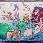 Qing Han Instagram - 【Dreaming of the sea】 🛀🏻🐠 A little Ariel~ • Forced myself through the art block with this one. As you can see, I started it two months ago...hahah...ha...💦💦~ I've totally failed this year's daily sketch so I'll probably keep working on this daily sketchbook even next year to try and fill it up 😤~ and then I can move onto that beautiful dictionary-like sketchbook I showed on my Instagram story yesterday 😆~