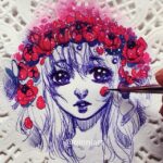 Qing Han Instagram - Slower/HD version linked in profile~! 👆 🌺 Flower Crown - watercolor, gouache and pen on doily • Thinking of giving this away along with another sketch I'll do when I hit 1 mil here 😳💕~ I really like the pen and paint combo. It definitely looks better in real life though haha; there's a thickness of the paint that's kind of lost here 😆 • Music - 星のふる夜に by 神山純一 (Kamiyama Junichi)