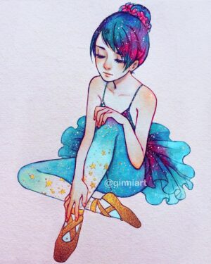 Qing Han Instagram - "Stardust Ballerina"
•
A little #fbf #throwback
I kinda miss using my gold ink~~
•
#illustration #ballet #watercolor