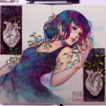 Qing Han Instagram – “Life, ever-flowing, over-growing” 🌱🌿
•
•
•
I redrew a picture that I did during a pretty dark time.
My heart disease eventually made it hard to even get up and go to the washroom without feeling pain in my chest and problems breathing. Of course, I’m much better nowadays after the surgeries, though I definitely don’t exercise as much as I should 💦💦~
but I liked the way this turned out~~ a lot of people ask me why my stuff is sad every time I draw something melancholy, but to me it’s just lethargic; it’s weird cause no one ever seems to ask artists who only draws people smiling, why their characters are so happy all the time…? 😆~ but I digress. I think my stuff is getting happier nowadays 😝~ or at least more of a mix? Sorry, didn’t mean to write so much @-@;;;
•
Anyways, I’m almost done my first playthrough of Persona 5 and will probably stop playing games for a bit before playing it again xD~ sorry for my absence 😅~