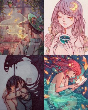 Qing Han Instagram - My fav 4 of this year ✨ which one's your fav? 
Things I accomplished this year: didn't die during heart surgery.
...
..
.
That's about it? Lololol I mean that's pretty good I guessss if the worst thing is to just die. Lmao.
Tbh tho I was gonna do a fav 9 this year (I'm not too into the #bestnine stuff after years of that haha), but then I realized....I had pretty much just enough for 9 squares...I drew so little this year...honestly that made me so depressed 😭😭
This year made me so pessimistic and even nihilist lmaoo. I can't even really "look forward" to next year cause I'm too scared to hope for the best lol. I feel it's better to just prepare for the worst 😂😂. But I'm not ready lmfao 2019 don't kill me okay??!😂😂😂
happy New Years guys 😂🎉🎉🎊🎋
•
•
#art #illustration #2018
