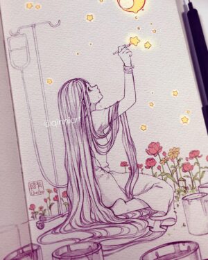 Qing Han Instagram - "Trapped" - work in progress.
•
•
•
Somehow this looks a bit like a sick-rapunzel story now hahaha~~ that was not intentional xD~
I've been working on this on and off for the past month and I'm still pretty art blocked, but it's finally coming together....a little bit....
I wanted to finish it up last night but realized I worked way too slowly for that to be possible rn. I'm so distracted all the time and just can't concentrate >__<;;
On the other hand, I'm not feeling as if I wanna sleep all the time now though so yay~!