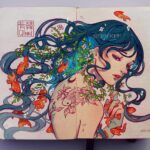 Qing Han Instagram - 🌿🐟 • • • Still tired and art blocked. When I get home it's hard to get up from the couch...actually, sometimes it's hard to get up from my desk TO go home 😭~ Sorry guys, here's an oldie~ and yes. I like goldfishes. 😆~