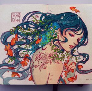 Qing Han Instagram - 🌿🐟
•
•
•
Still tired and art blocked. When I get home it's hard to get up from the couch...actually, sometimes it's hard to get up from my desk TO go home 😭~
Sorry guys, here's an oldie~ and yes. I like goldfishes. 😆~