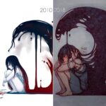 Qing Han Instagram - 2010 vs 2018 • • • This is an old idea I decided to redo; I actually started this before I was hospitalized, and finished in the hospital lol. I guess I felt the despair more in the hospital...? Haha.. • Sorry, I've got nothing new haha~ still recovering slowly D;. I'm going to go see avengers next week though, I'm so excited! Gonna go early and leave after everyone else leaves so I don't break from people running into me lmao~ #illustration