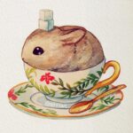 Qing Han Instagram - 🐰☕️ • • • Back pain these days. Tired. Taking a break. Sorry. Here's you daily dose of cute. A baby rabbit in a teacup. Done in Watercolour.