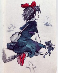 Qing Han Instagram - Kiki~🎀 • edited an old thing. I realized her inked dress looked kinda...spacey... Hahaha...so I added some blue and purple, oops 😝~ a classic Kiki haha 💕
