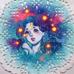 Qing Han Instagram - Stardust Clouds...🌌💫 • • • Some fluorescent paint really shines nicely~~ the finished small doily painting ⭐️ The process was so hard but after layering the paint over and over again it started listening, especially after adding the white. I'm pretty happy haha~ I'm not sure if I could prep it properly though since the doily is so thin....😵. Not sure if I'll try this again haha, it's so time consumingly hard of a material 😵 Happy New Year's Eve~!