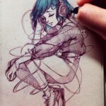 Qing Han Instagram - 🎼Trapped by Music🎶 • I actually have a 4 minute version of this, but I dunno if I should upload it to YouTube or not, since I don't really upload non-coloured drawings.... Do you guys wanna see it on YouTube or nah? Just wanna hear it from here since I got YT cause of you guys hahaha~~ ~ This one was suuuuper messy. I started off without a solid pose in my head, just a general one and a concept, so I was feeling everything out with a blue pencil first. It somehow came together in the end though, yay! • Music - One Summer's day by Joe Hisaishi Performed by takaf221