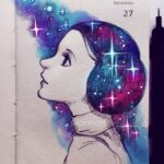 Qing Han Instagram - I hope she finds peace in a galaxy far, far away. 🌠 • • She drowned in moonlight, strangled by her own bra. As she would've wanted it to be reported :) ~ • It's...2:40am...I was so busy today but I really wanted to do something, even if it's just a bit late. I thought it was appropriate to draw her on my daily sketchbook which I hadn't opened in months, for December 27th. I hope my cold doesn't get worse....💦💦 compromised my health a little bit here, whoops @-@;;;;~ #rip #carriefisher #princessleia