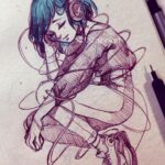 Qing Han Instagram - 🎼Trapped in the Music 🎶 • • • A quick messy 30minute sketch for an idea. I might do it on watercolor paper later and paint it someday 🎨 What kind of music do you guys listen to? I'm pretty much a Kpop fan now (including k-ballads and R&B) Used to be jpop back in the day (mflo was my main) but Kpop really nabbed me over the years. • • I'll have a video of this up tomorrow, or the day after. This one's reallll messy.
