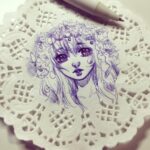 Qing Han Instagram - 12 minute pen sketch. Haven't done huge eyes like that in a while 👀 Thinking of doing a small giveaway with maybe these small doily sketches cause I really have a hard time parting with stuff I've drawn. Interested? Or is it just too sketchy to be worth anything? 😆~~