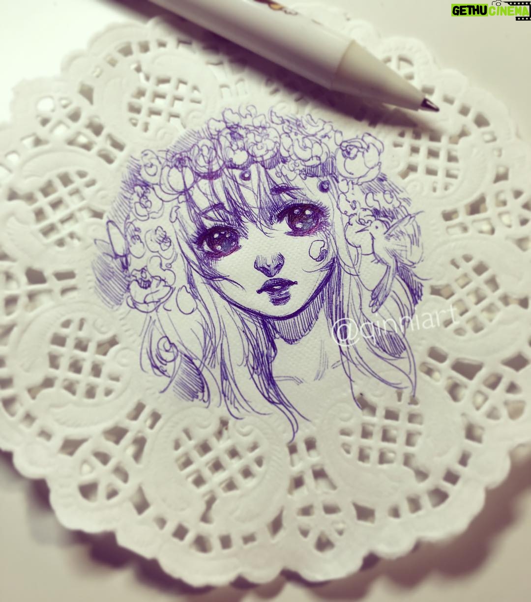 Qing Han Instagram - 12 minute pen sketch. Haven't done huge eyes like that in a while π Thinking of doing a small giveaway with maybe these small doily sketches cause I really have a hard time parting with stuff I've drawn. Interested? Or is it just too sketchy to be worth anything? π~~